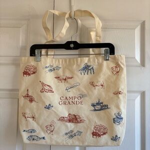 Campo Grande Canvas Tote Bag Cream Red Blue Novelty Print South Western Farm